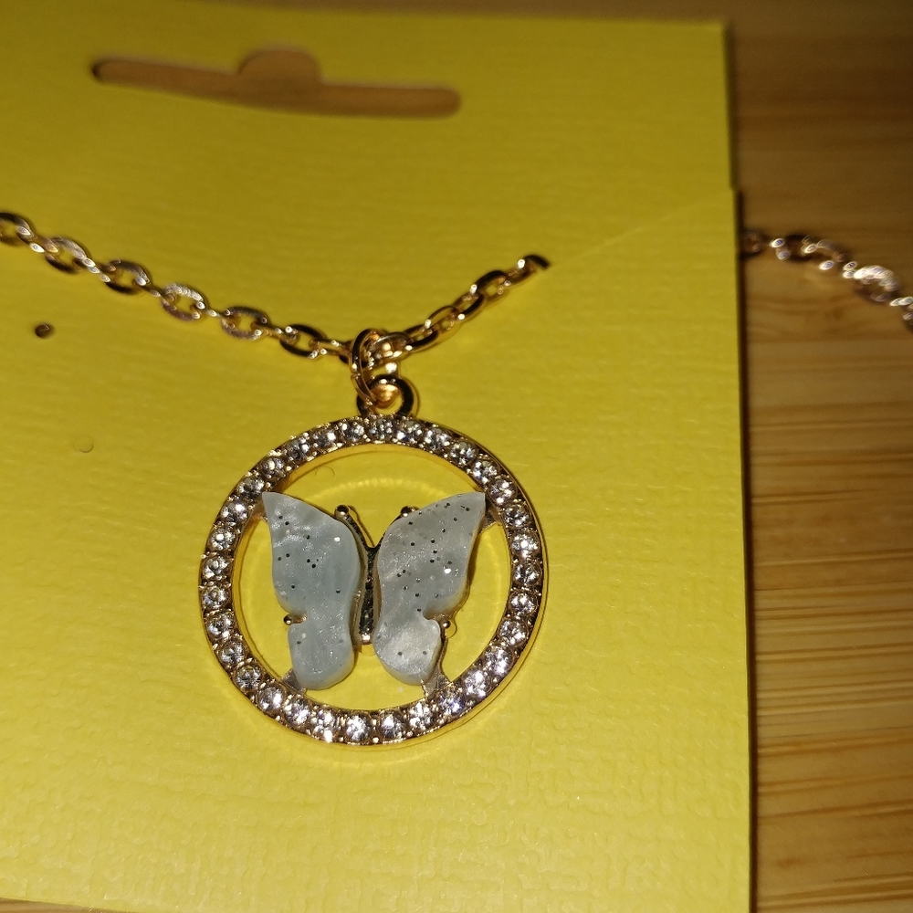 New Pearly White Color Butterfly Necklace with Gold Color Chain